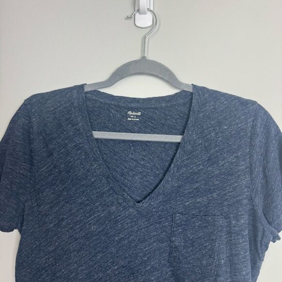 MADEWELL | Whisper Pocketed Heathered Navy Blue V-Neck Tee Women’s Size Large - Picture 4 of 10